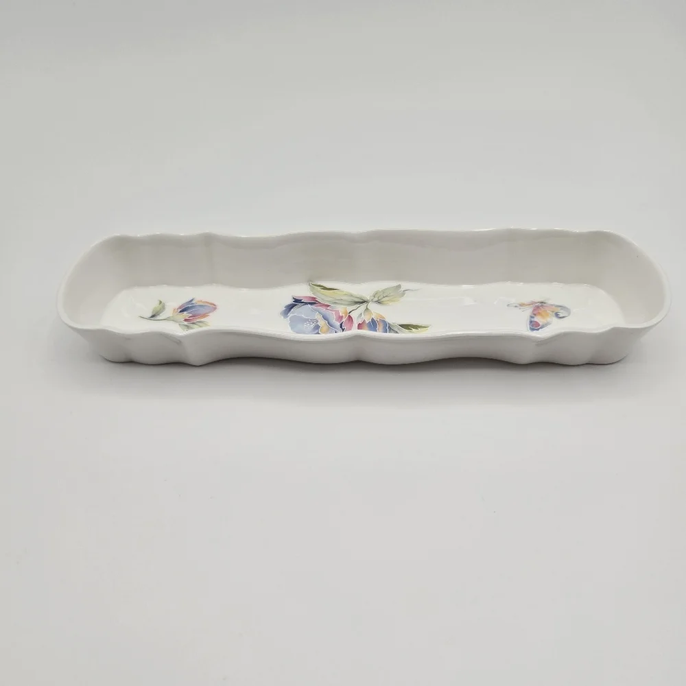 Vintage Hammersley England Fine Bone China Floral Butterfly Olive Mint Dish Tray